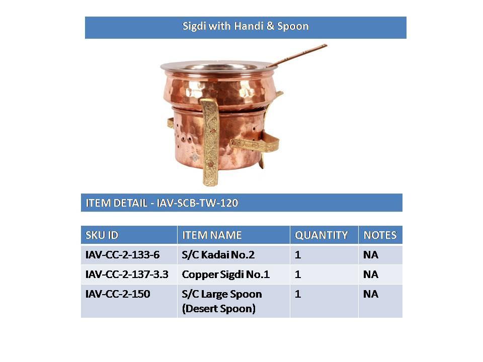 Copper Brass Sigri Angeethi Food Warmer with 1 Steel Copper Serving Handi & 1 Serving Spoon Steel Copper Serve Ware Combo Indian Art Villa