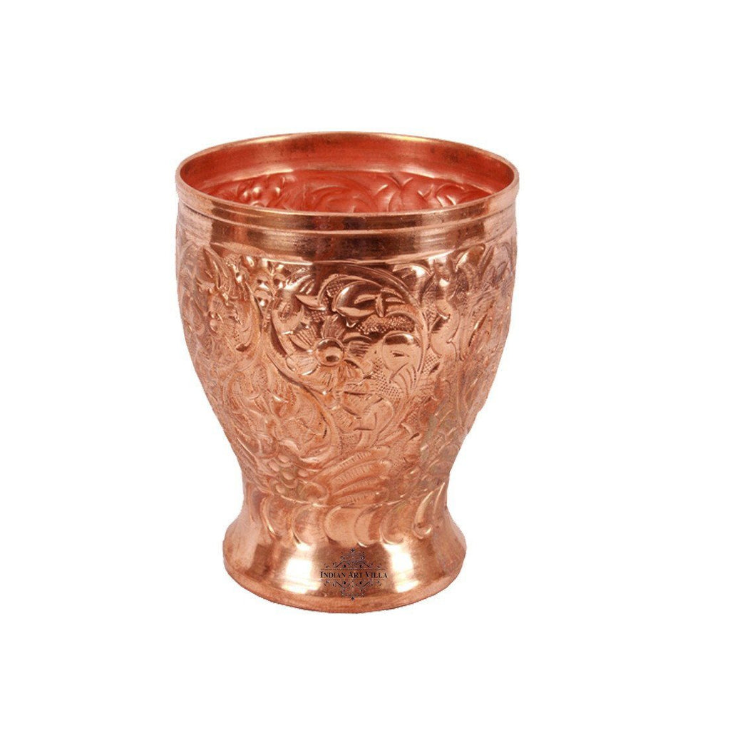 Copper Designer 1 Jug Pitcher |1300 ML| with 6 Glass Tumbler | 350 ML Copper Ware Drink Ware Combo Indian Art Villa
