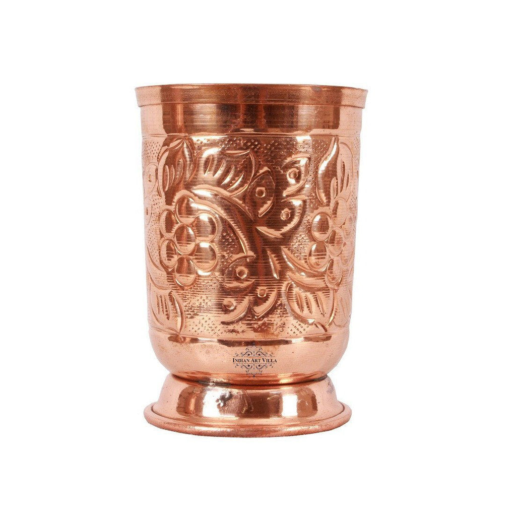 Copper Designer 1 Jug Pitcher |1300 ML| with 6 Glass Tumbler | 350 ML Copper Ware Drink Ware Combo Indian Art Villa