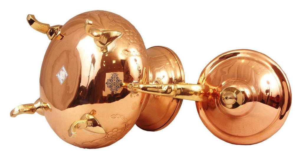 Copper Designer Mughlai Tea Pot with Inside Lining 45 Oz Tea Pots Indian Art Villa