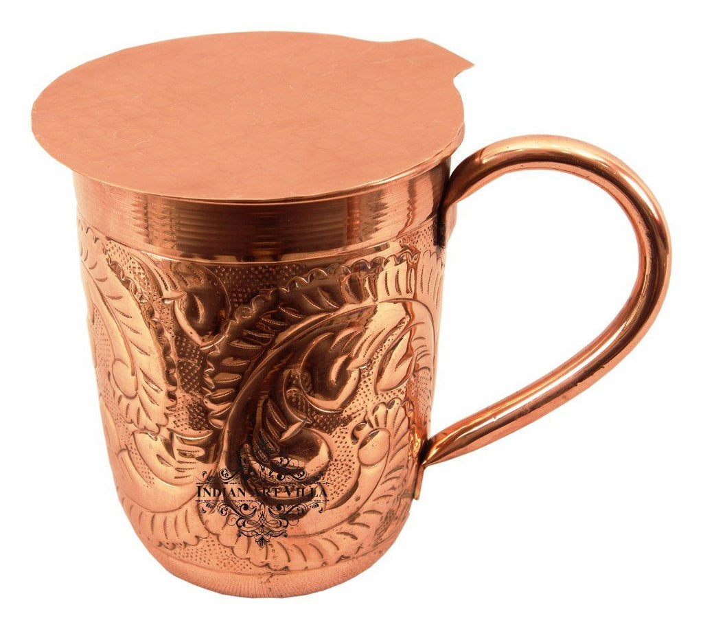 Copper Flower Design Long Beer Mug Cup 15 Oz with Coaster
