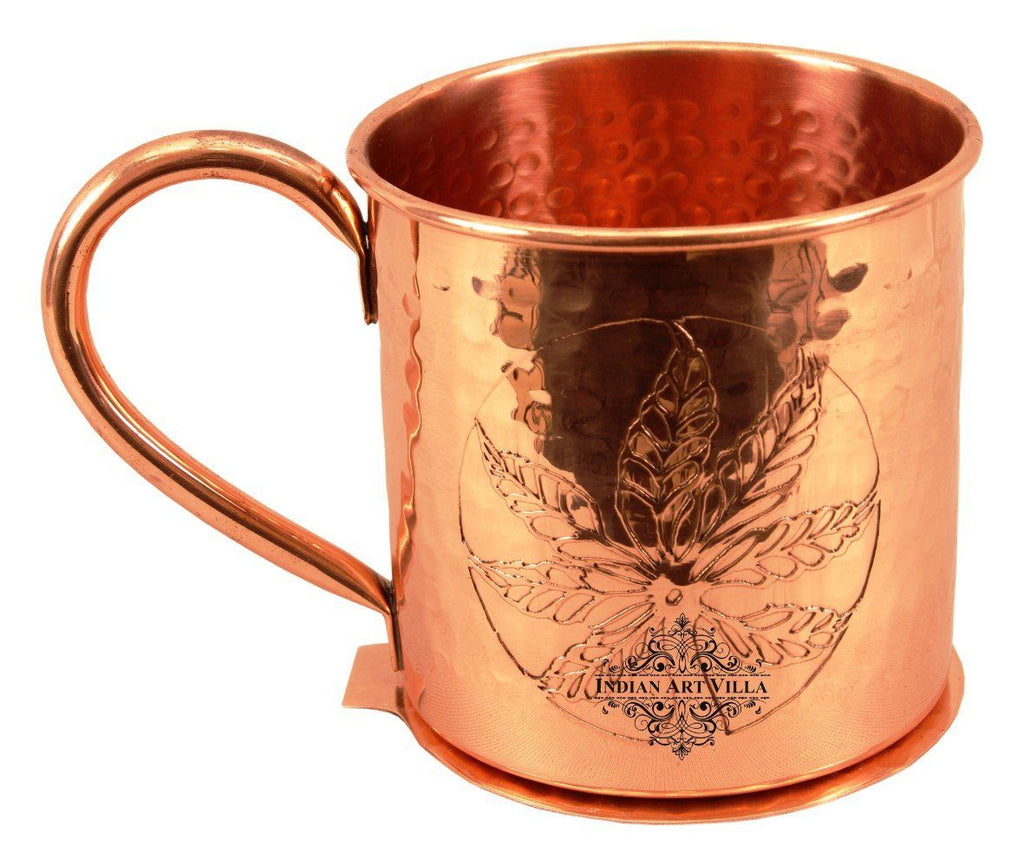 Copper Flower Design Small Hammered Mug Cup 16 Oz with Coaster