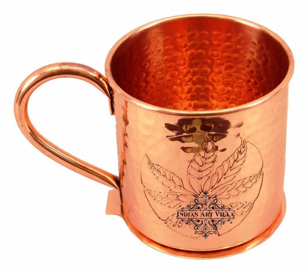 Copper Flower Design Small Hammered Mug Cup 16 Oz with Coaster Coaster Beer Mugs Indian Art Villa