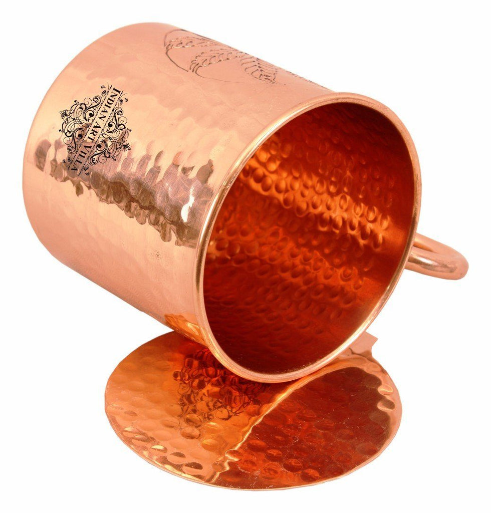 Copper Flower Design Small Hammered Mug Cup 16 Oz with Coaster Coaster Beer Mugs Indian Art Villa