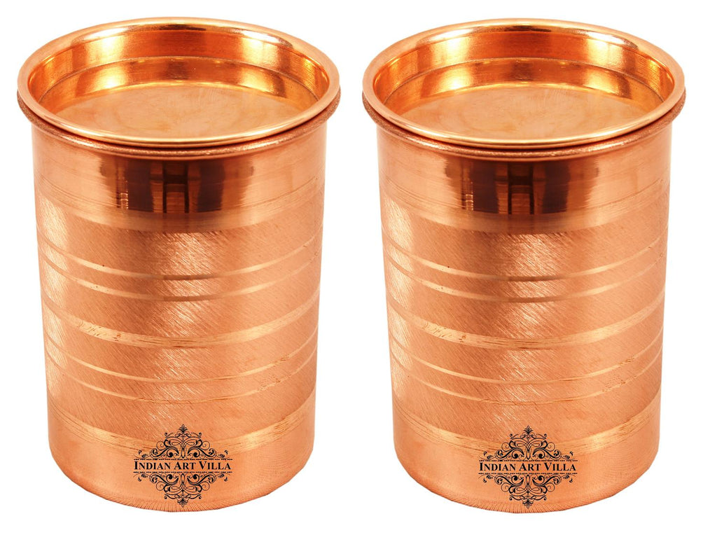 Copper Glass Tumbler Cup with Lid | 300 ML Copper Ware Drink Ware Combo Indian Art Villa 2 Pieces