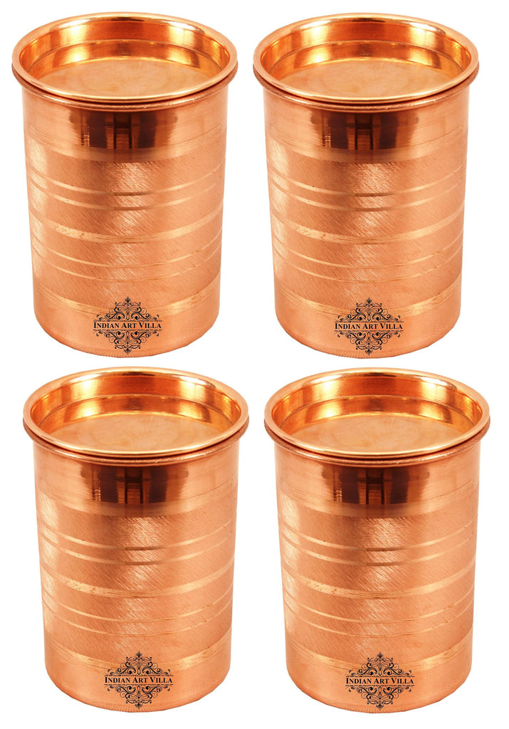 Copper Glass Tumbler Cup with Lid | 300 ML Copper Ware Drink Ware Combo Indian Art Villa 4 Pieces