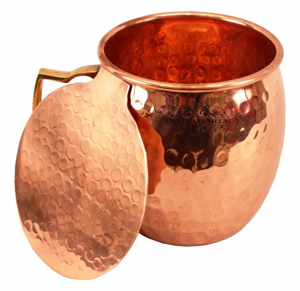 Copper Hammered Beer Mug Cup with Brass Handle 17 Oz Coaster Beer Mugs Indian Art Villa