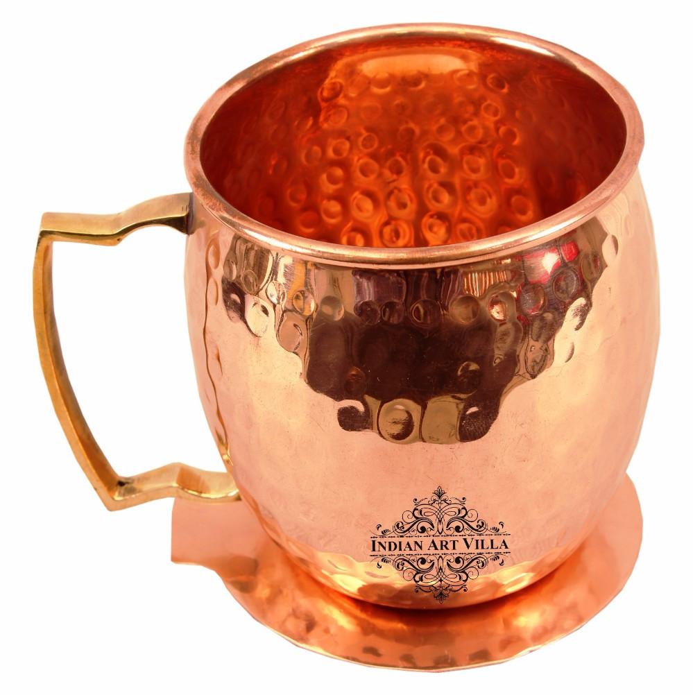 Copper Hammered Beer Mug Cup with Brass Handle 17 Oz