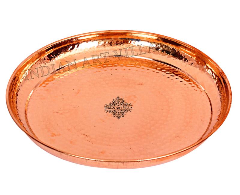 Copper Hammered Design Dinner Plate Thali, Serveware Tableware