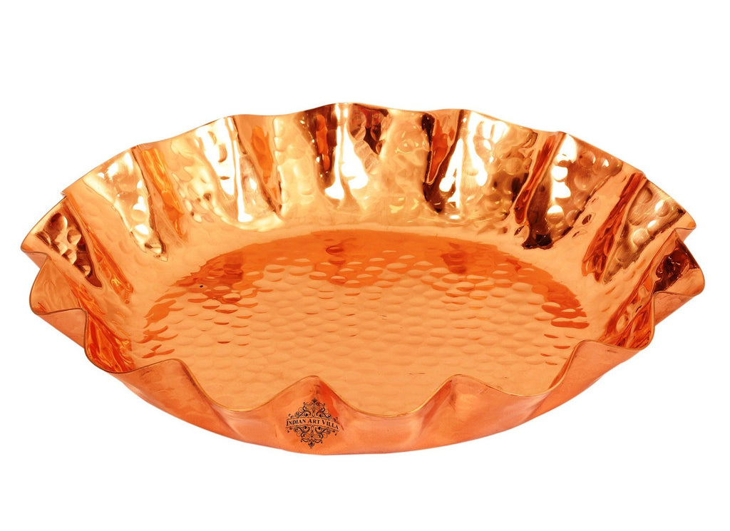 Copper Hammered Design Round Serving Bread Basket, Serveware