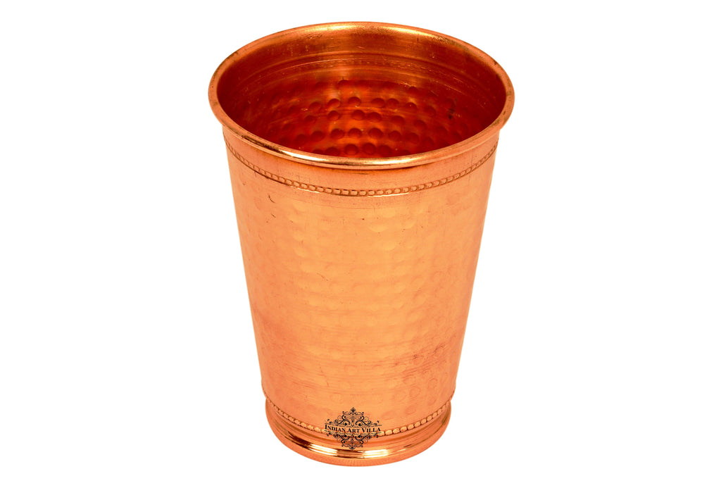 Copper Hammered Designer Glass with 2 Rings 400 ML Copper Tumblers CC-3