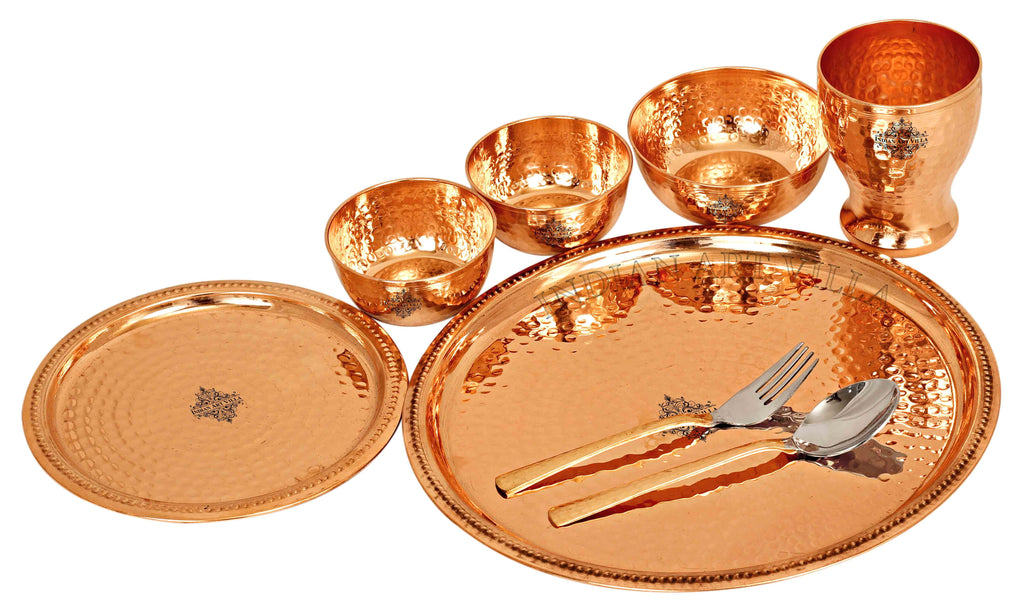 Copper Hammered Dinner Set (8 Pieces), 12'' Inch Dinner Sets CCB-TW 
