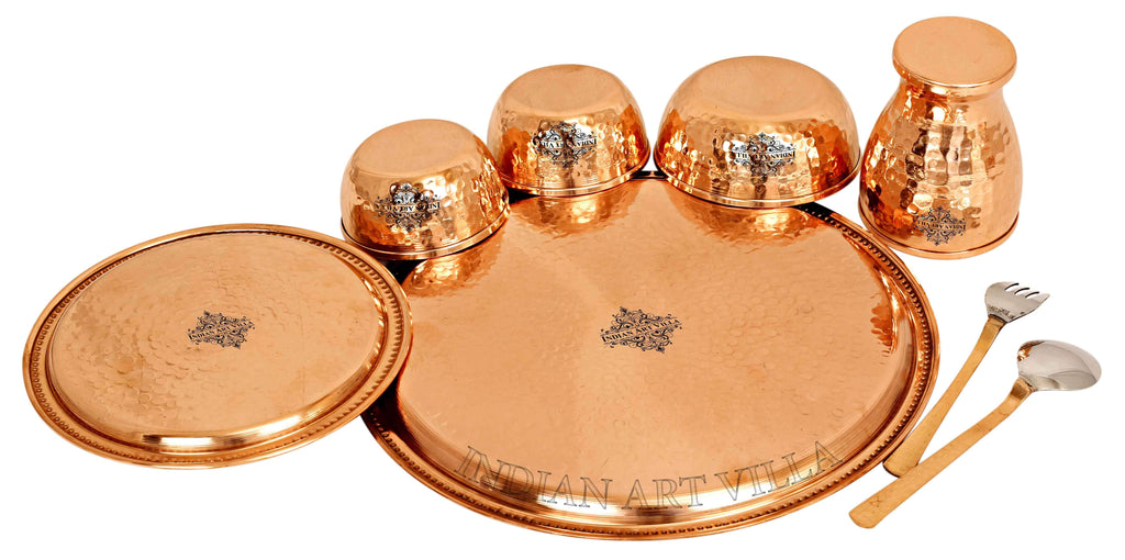 Copper Hammered Dinner Set (8 Pieces), 12'' Inch Dinner Sets CCB-TW 