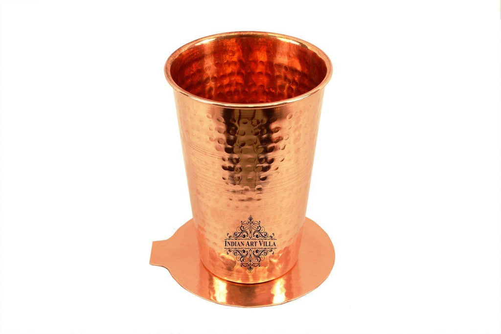 Copper Hammered Glass Tumbler with Coaster | 300 ML