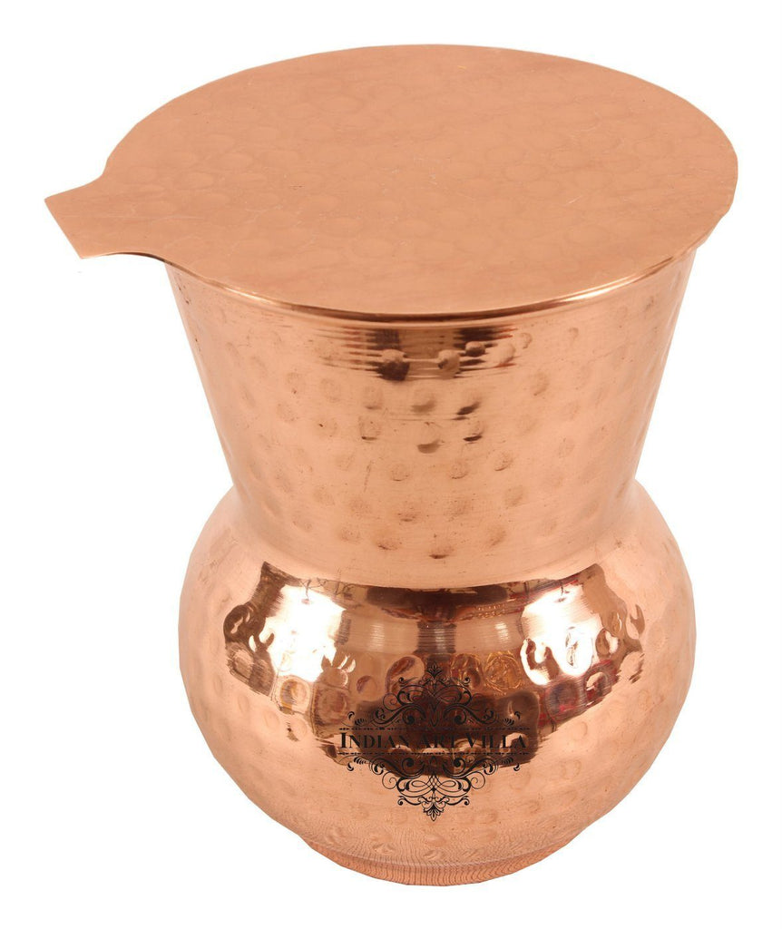 Copper Hammered Goblet Mathat Glass Tumbler with Coaster | 375 ML