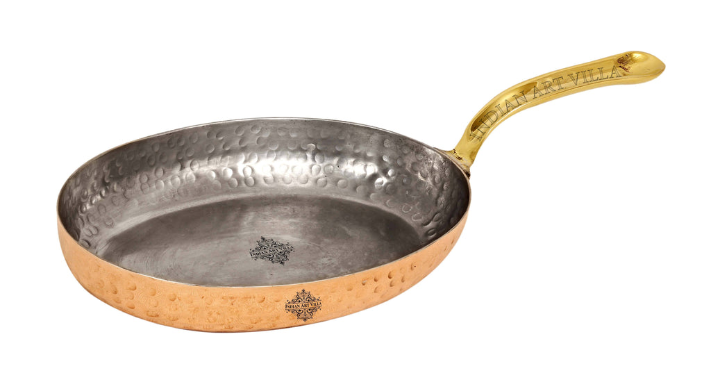 Copper Hammered Oval Pan Inside Tin Lining with Brass Handle - 5" Inch Width Pans CC-17 
