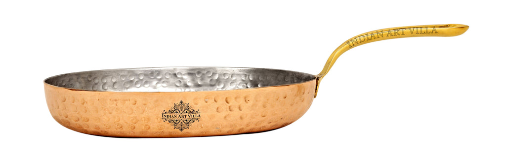 Copper Hammered Oval Pan Inside Tin Lining with Brass Handle - 5" Inch Width