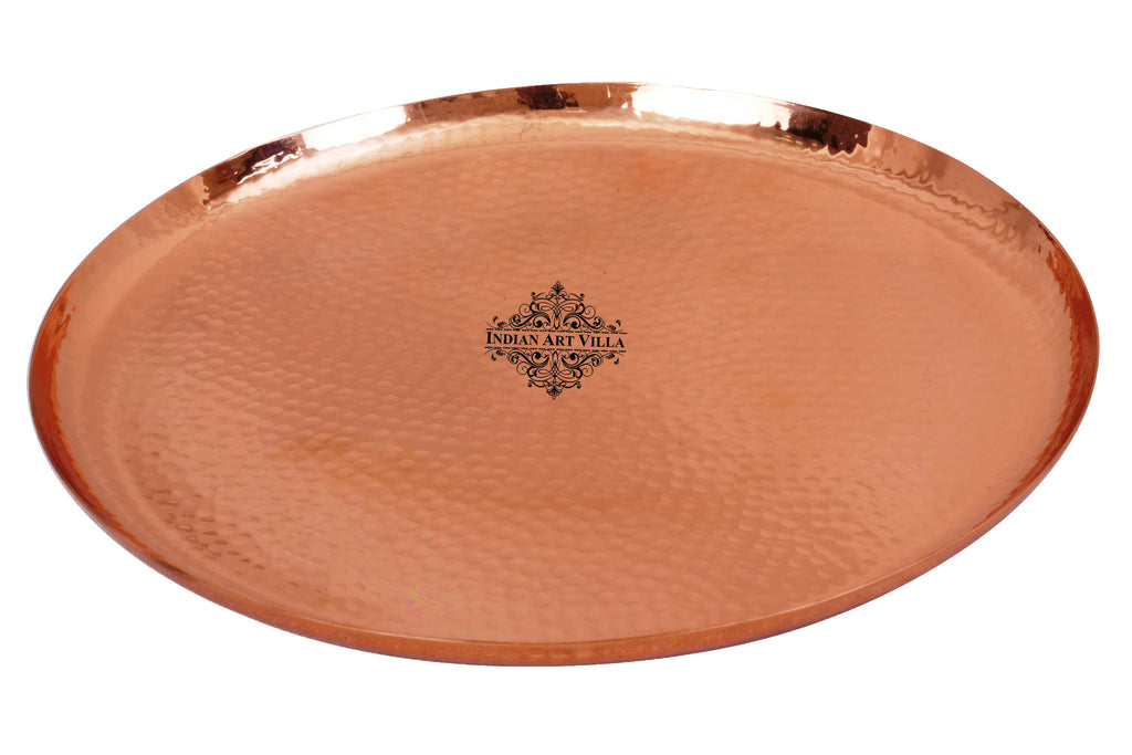 Copper Hammered Round Serving Tray Plate - Home Hotel Restaurant