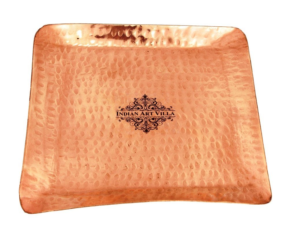 Copper Hammered Square Tray|Serving Coffee Tea Dishes
