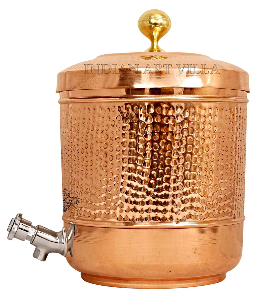 Copper Hammered Water Dispenser Pot with Brass Knob