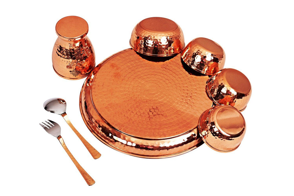 Copper Handmade Hammered Design Dinner Thali Set Dinner Sets CC-5