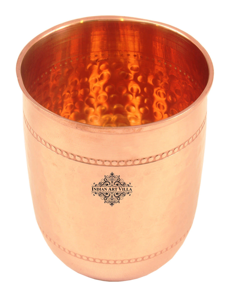 Copper Handmade Hammered Design Glass with 2 Rings 250 ML Copper Tumblers CC-10