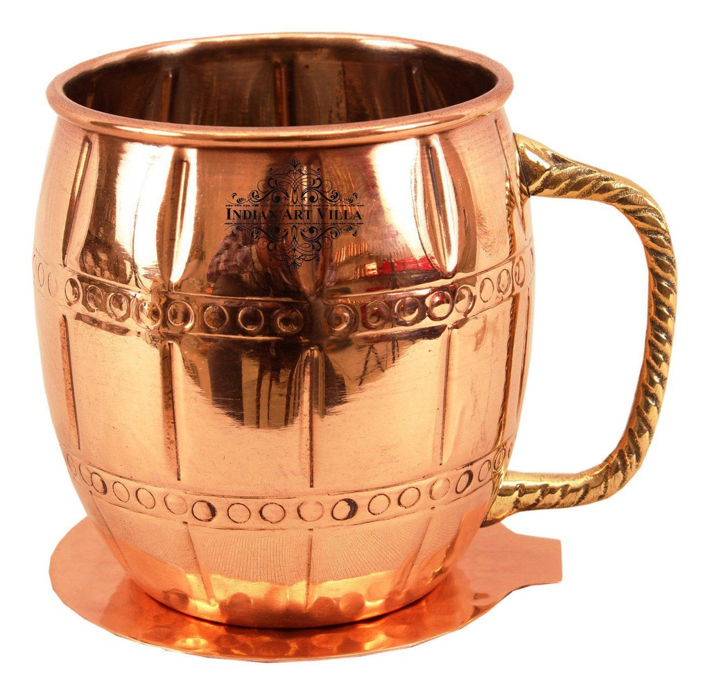 Copper Nickel Designer Beer Mug Cup with Coaster | 630 ML Copper Nickel Ware Bar Ware Combo Indian Art Villa
