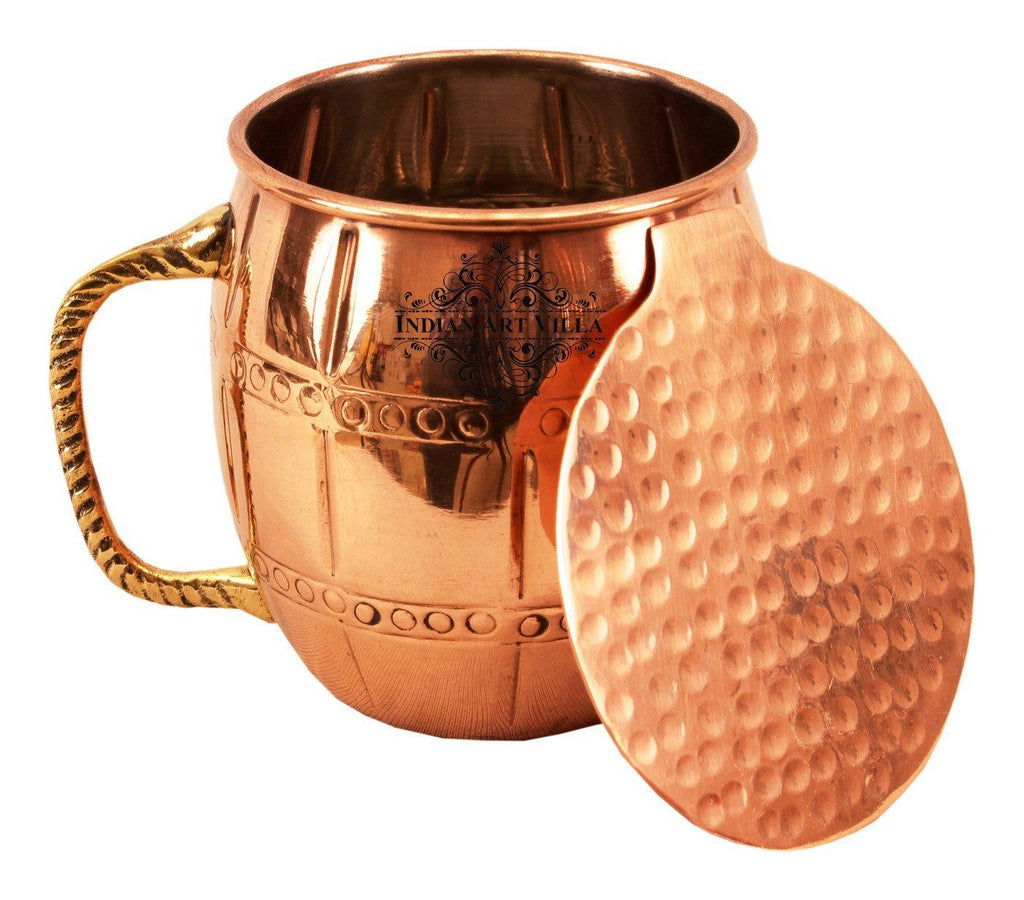 Copper Nickel Designer Beer Mug Cup with Coaster | 630 ML Copper Nickel Ware Bar Ware Combo Indian Art Villa