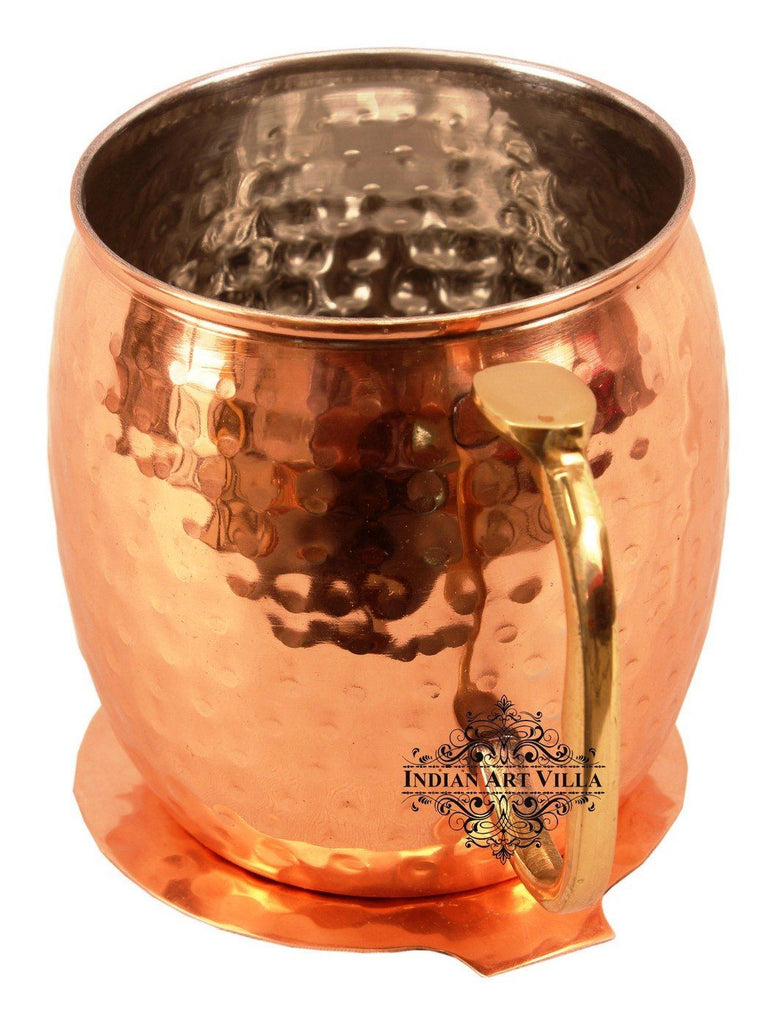 Copper Nickel Round Hammered Mug Cup with Coaster | 530 ML Copper Nickel Ware Bar Ware Combo Indian Art Villa