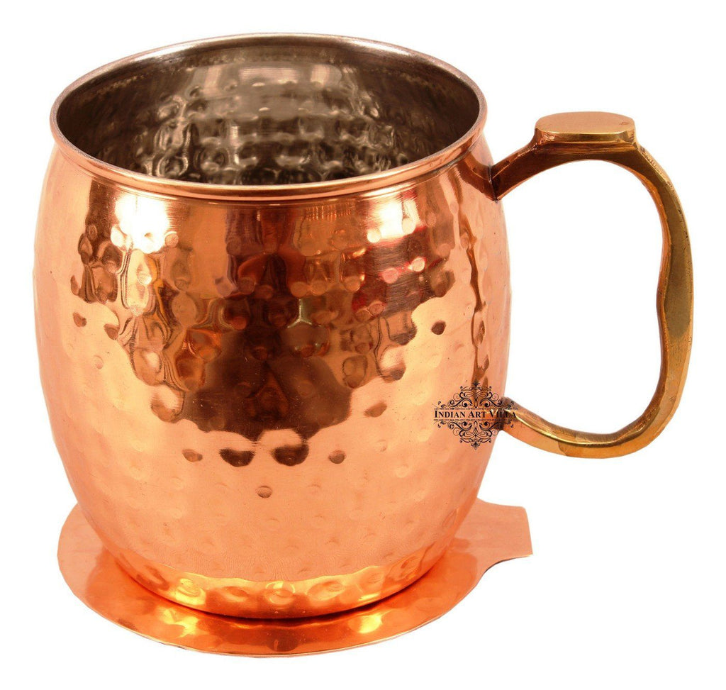 Copper Nickel Round Hammered Mug Cup with Coaster | 530 ML