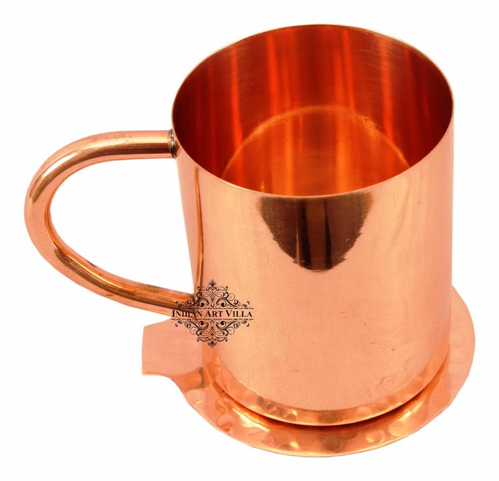 Copper Plain Mug Moscow Mule Cup 11 Oz with Coaster Coaster Beer Mugs Indian Art Villa