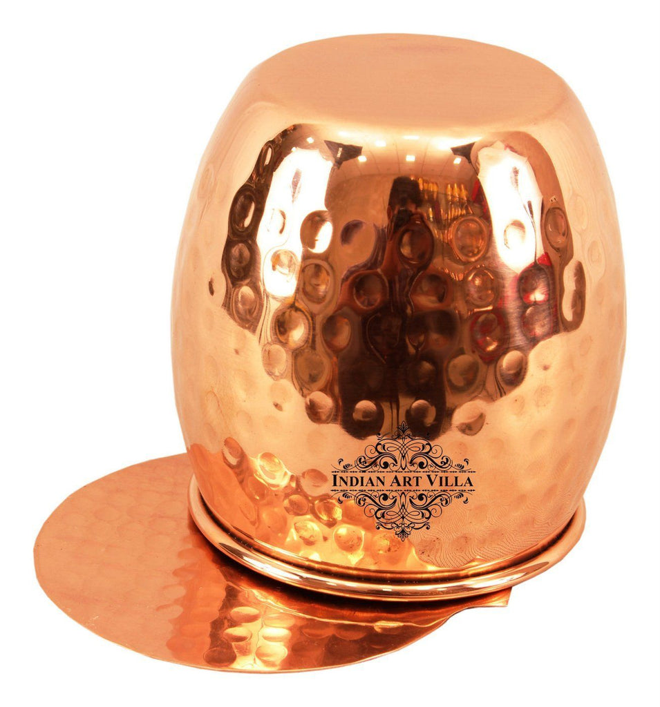 Copper Round Hammered Glass Tumbler with Coaster | 590 ML Copper Ware Drink Ware Combo Indian Art Villa
