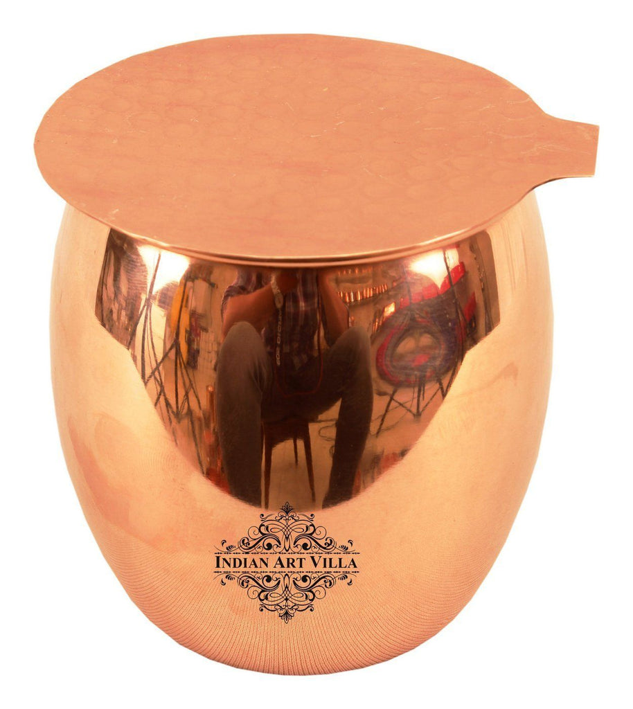 Copper Round Plain Glass Tumbler Cup with Coaster | 590 ML Copper Ware Drink Ware Combo Indian Art Villa