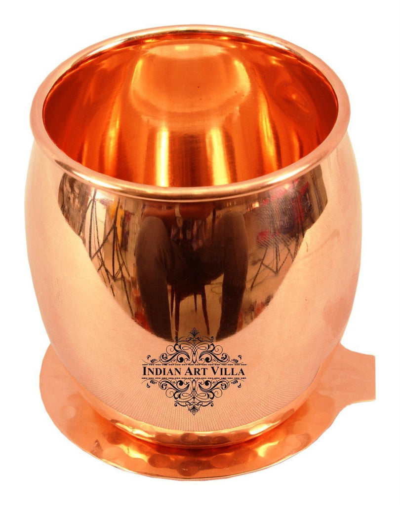 Copper Round Plain Glass Tumbler Cup with Coaster | 590 ML Copper Ware Drink Ware Combo Indian Art Villa
