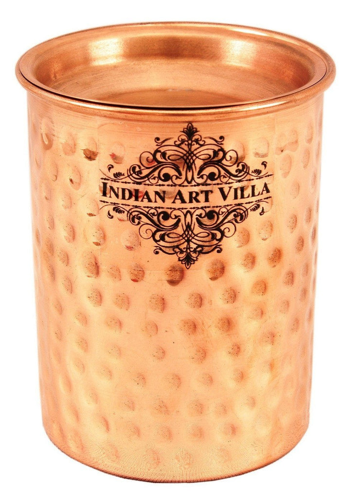 Copper Small Hammered Glass Tumbler Cup with Lid | 250 ML