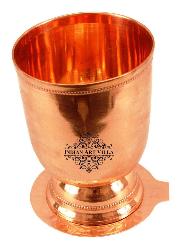 Copper Wine Glass Tumbler with Bottom Coaster | 450 ML Copper Ware Drink Ware Combo Indian Art Villa