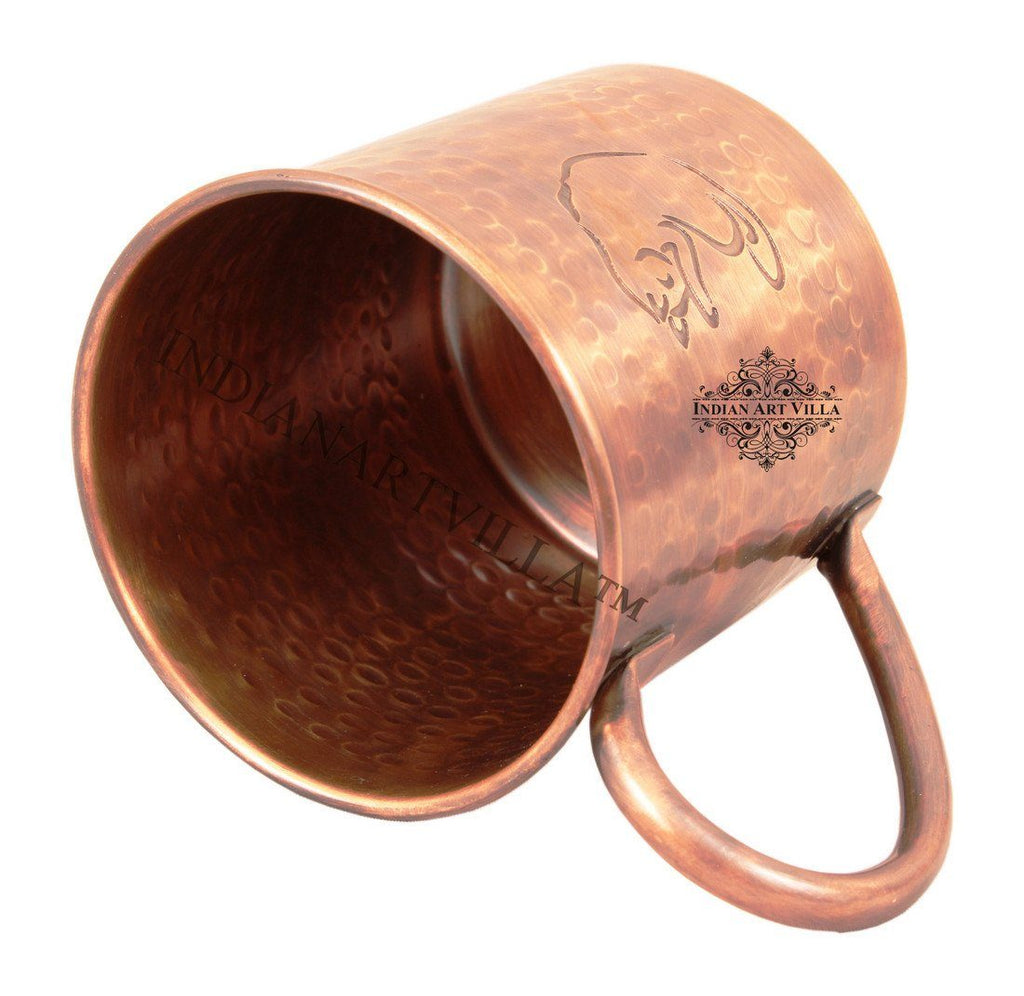 Hammered Pure Copper Sleeping Fox Design Moscow Mule Mug 16 Oz Beer Mugs Indian Art Villa