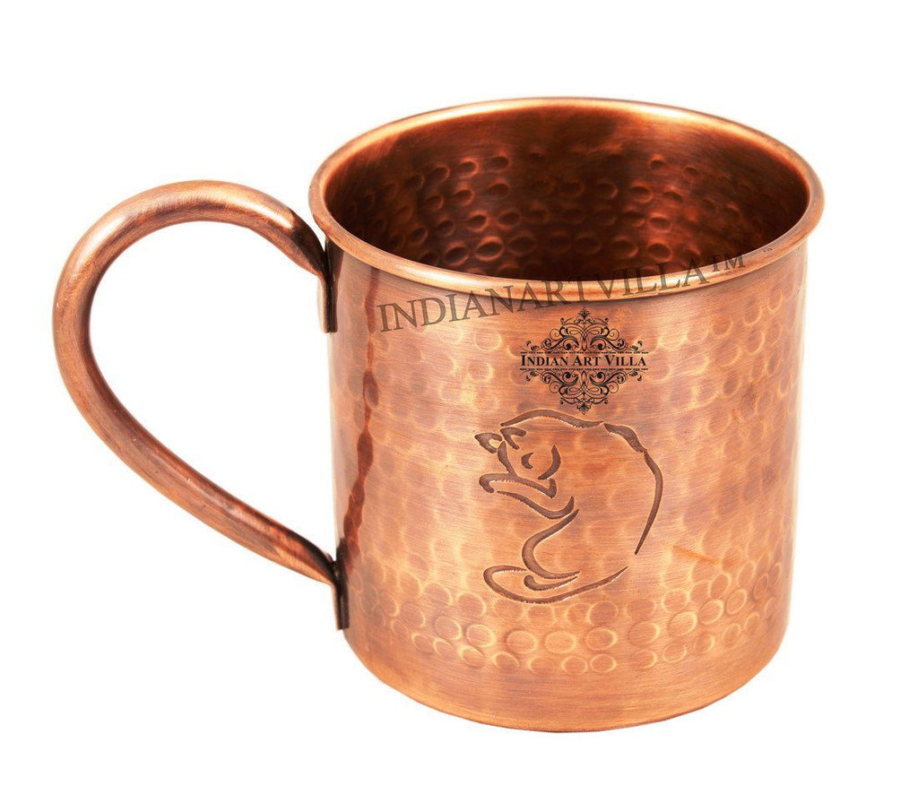 Hammered Pure Copper Sleeping Fox Design Moscow Mule Mug 16 Oz Beer Mugs Indian Art Villa