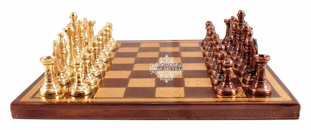 Handcrafted Collectible Brass Chess with Pieces (Brown and Golden)