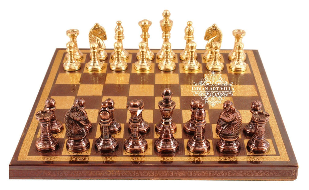 Handcrafted Collectible Brass Chess with Pieces (Brown and Golden) Home Accent Indian Art Villa