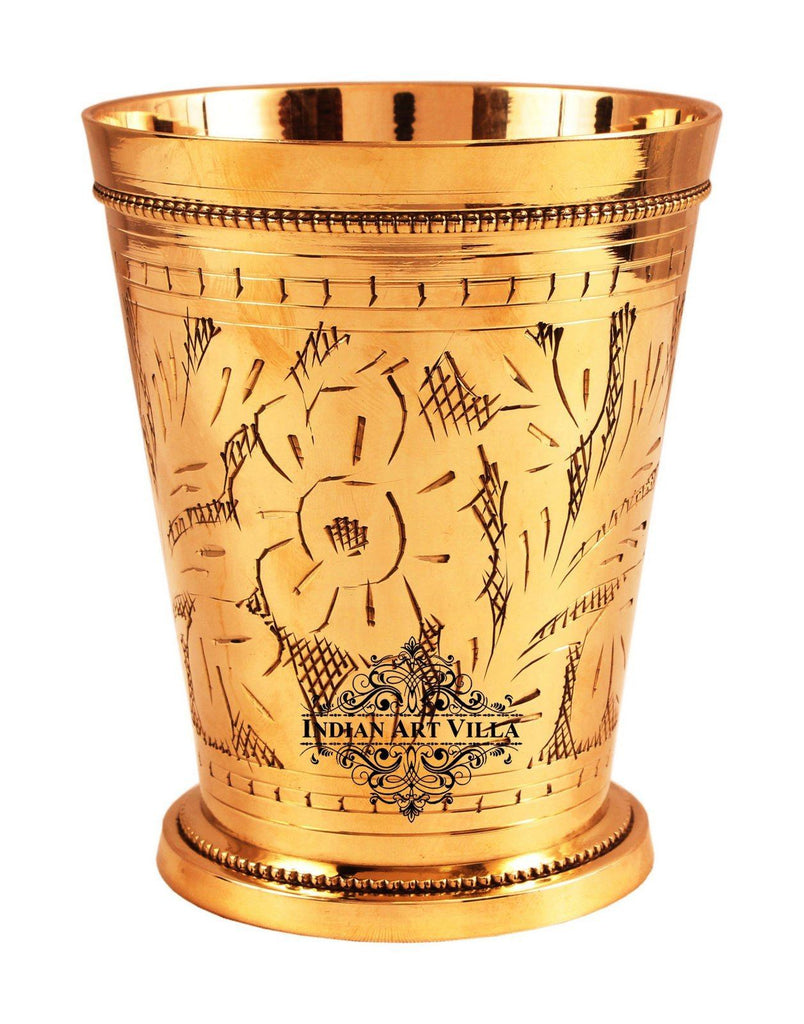 Handmade Brass Flower Design Julep Glass Tumbler Cup 13 Oz