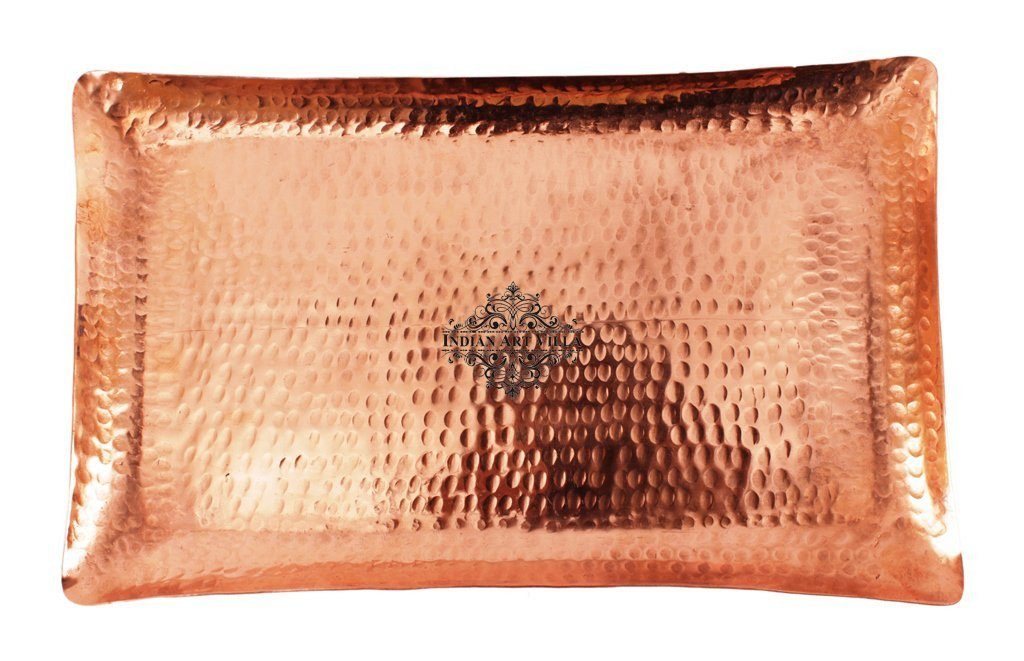Handmade Hammered Pure Copper Serving Rectangular Tray