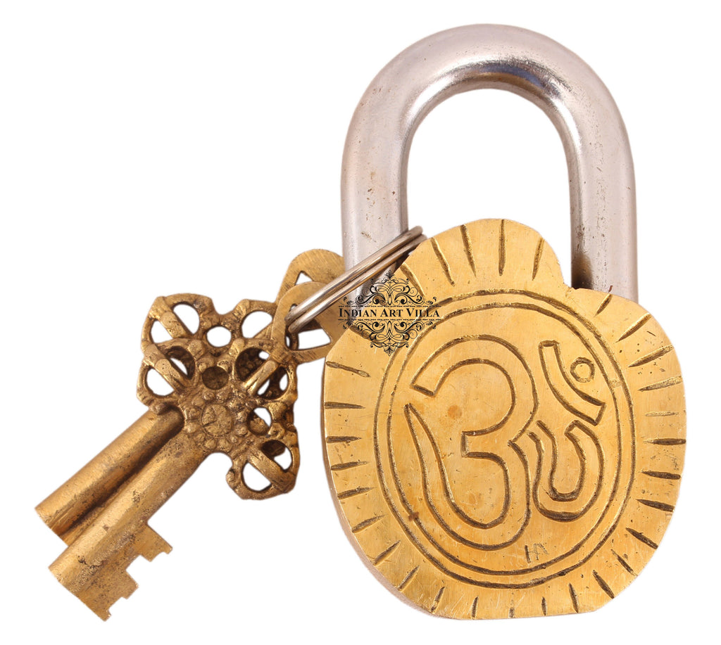 Handmade Old Vintage Style Antique Kaali Mata Design Brass Security Lock with 2 Keys Designer Locks CC-1