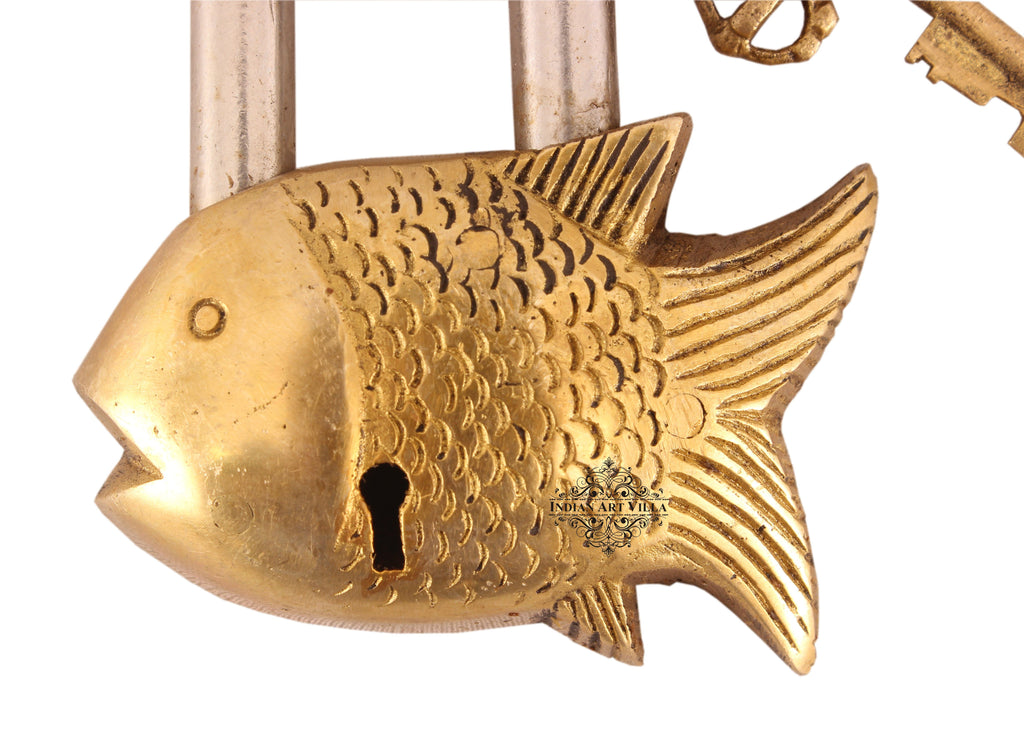 Handmade Old Vintage Style Antique Small Fish Shape Brass Security Lock with 2 Keys Designer Locks CC-1
