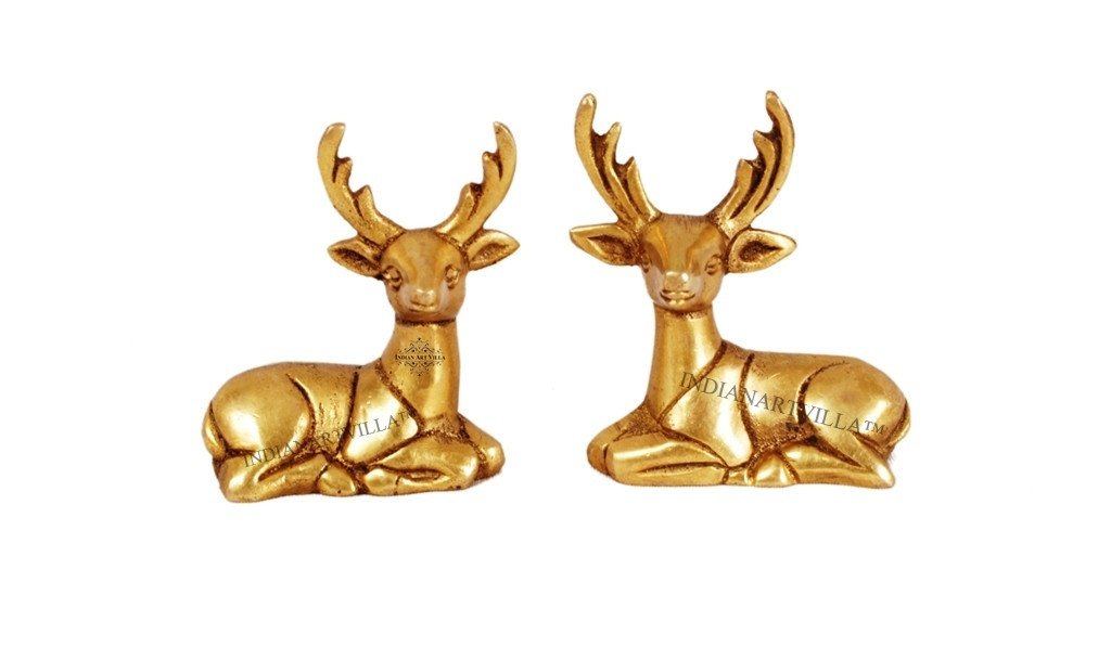 Handmade Set of 2 Brass Deer Figurine Showpiece