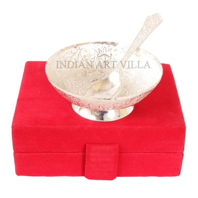 Handmade Silver Plated Designer Bowl with Spoon