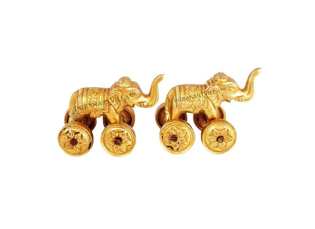 Handmade Vintage Brass Tribal Pair of Elephant With Moving Wheels