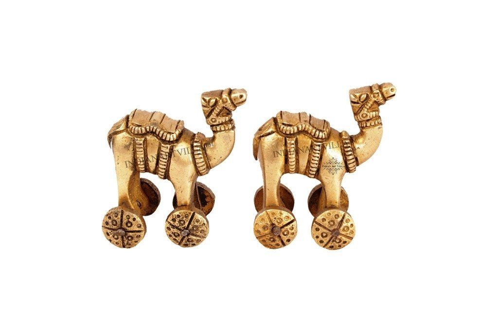 Handmade Vintage Pair of Brass Rajasthan Camel On Wheels