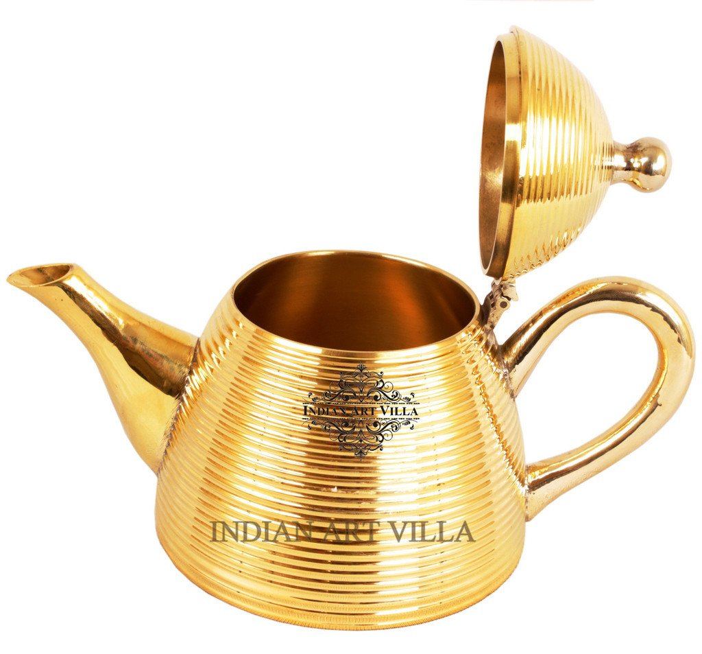 IndianArtVilla Brass Cone Lining Tea Pot Kettle 16 Oz