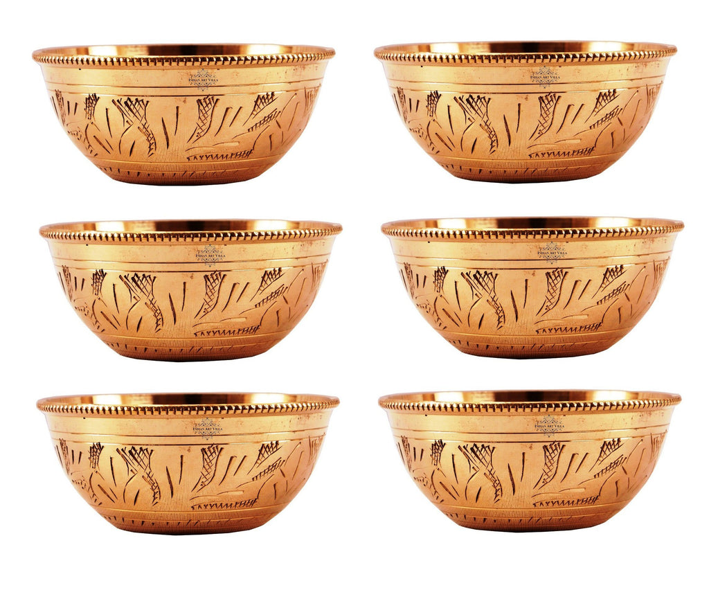 IndianArtVilla Handmade Designer Round Bottom Bowl 100 ML Brass Bowls Indian Art Villa 6 Pieces